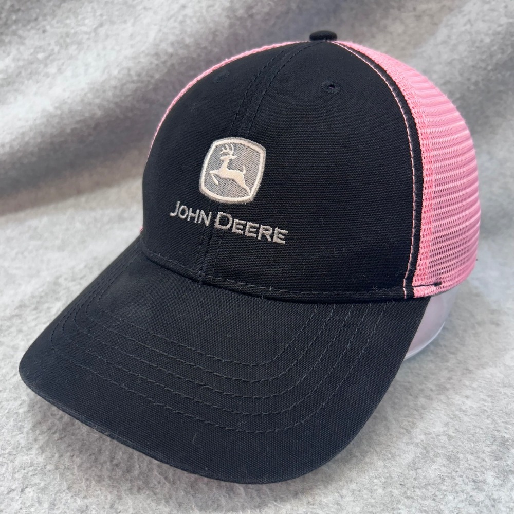 John Deere Logo Women Black Pink John Deere Trucker Hat Ponytail Snapback OSFM